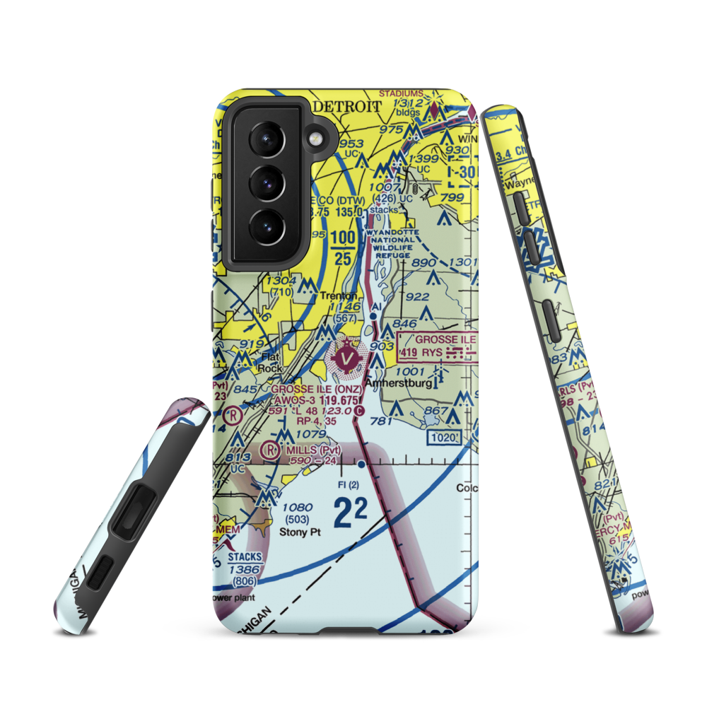 Grosse Ile Municipal Airport (ONZ) VFR Sectional Samsung Phone Case Samsung Galaxy S21 model shown