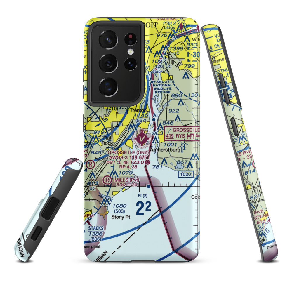 Grosse Ile Municipal Airport (ONZ) VFR Sectional Samsung Phone Case Samsung Galaxy S21 Plus model shown
