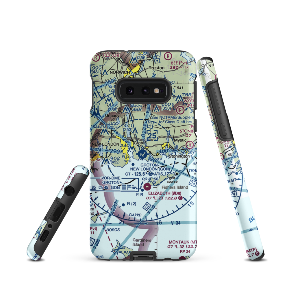 Groton New London Airport (GON) VFR Sectional Samsung Phone Case Samsung Galaxy S10 Plus model shown