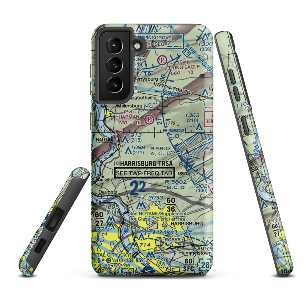 Gusler Airport (PA74) VFR Sectional Samsung Phone Case Samsung Galaxy S21 Plus model shown