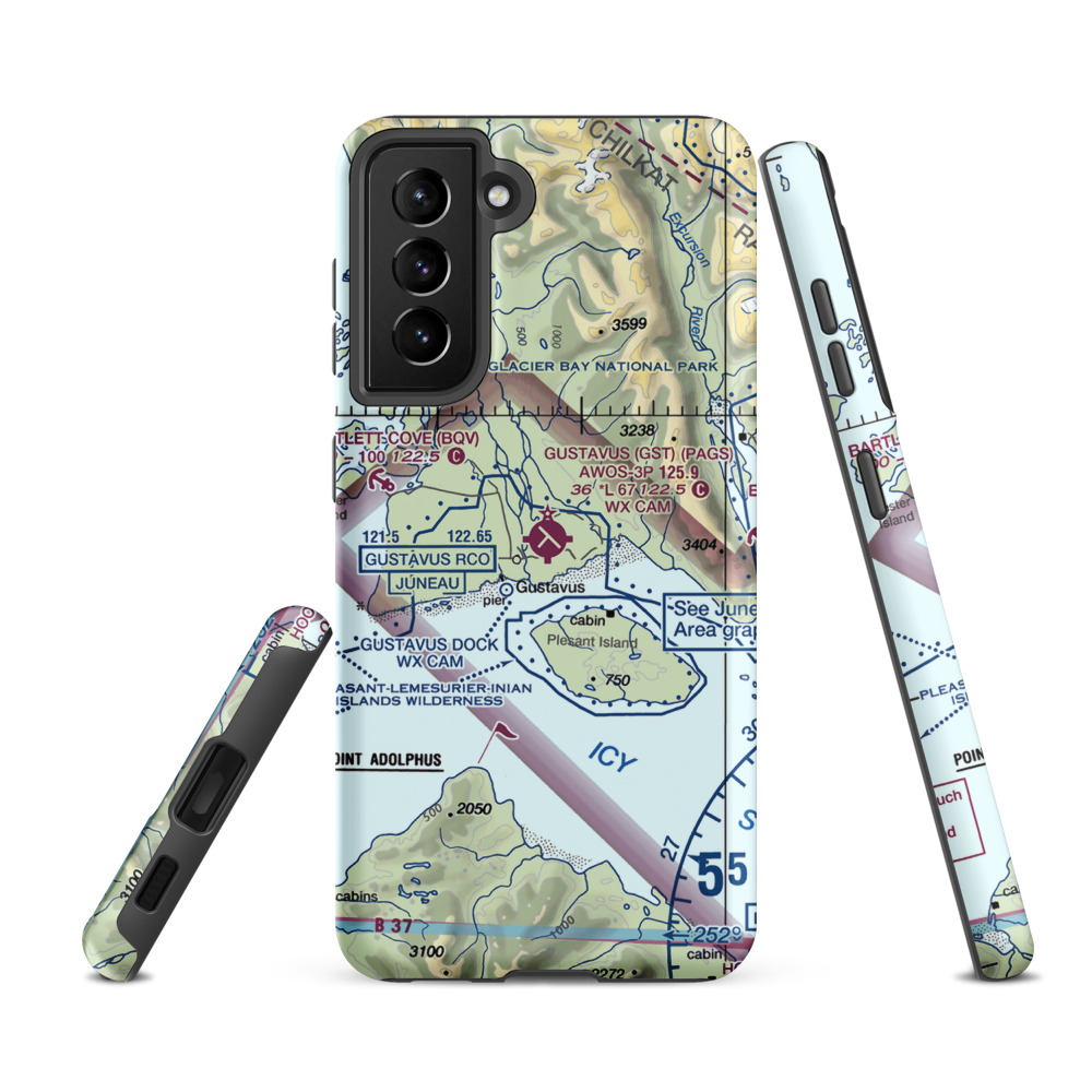 Gustavus Airport (GST) VFR Sectional Samsung Phone Case Samsung Galaxy S21 FE model shown