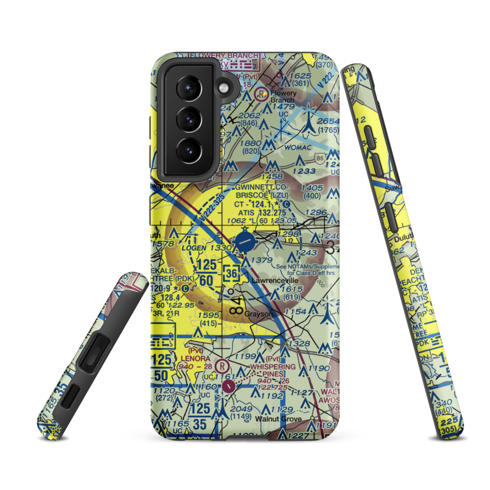 Gwinnett County Briscoe Field (LZU) VFR Sectional Samsung Phone Case Samsung Galaxy S21 FE model shown