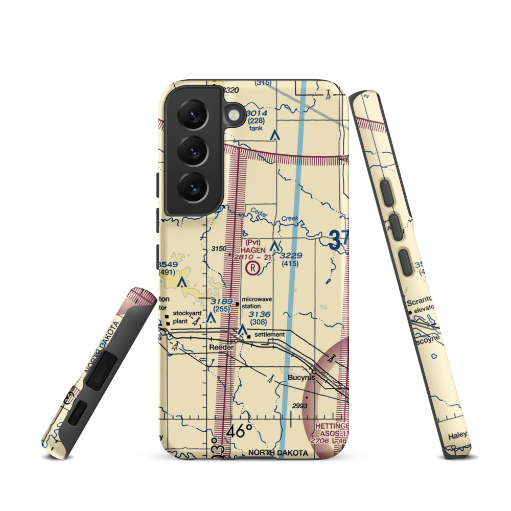 Hagen Private Airport (14ND) VFR Sectional Samsung Phone Case Samsung Galaxy S22 model shown