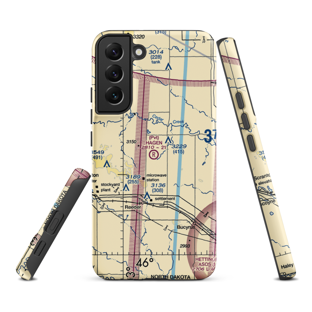 Hagen Private Airport (14ND) VFR Sectional Samsung Phone Case Samsung Galaxy S22 Plus model shown