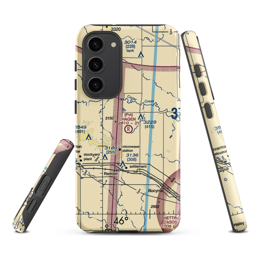 Hagen Private Airport (14ND) VFR Sectional Samsung Phone Case Samsung Galaxy S23 Plus model shown