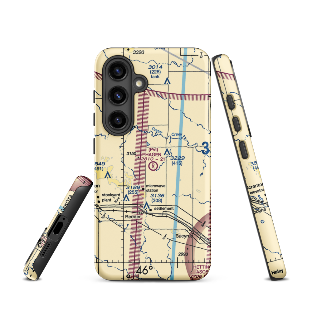 Hagen Private Airport (14ND) VFR Sectional Samsung Phone Case Samsung Galaxy S24 model shown