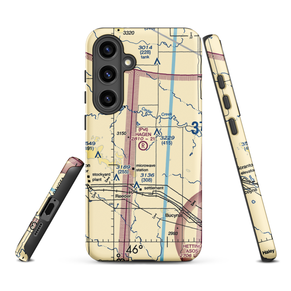 Hagen Private Airport (14ND) VFR Sectional Samsung Phone Case Samsung Galaxy S24 Plus model shown