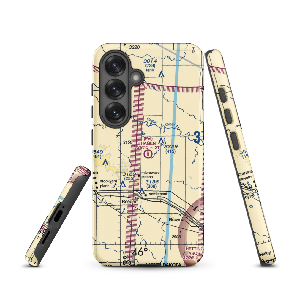 Hagen Private Airport (14ND) VFR Sectional Samsung Phone Case Samsung Galaxy S25 model shown
