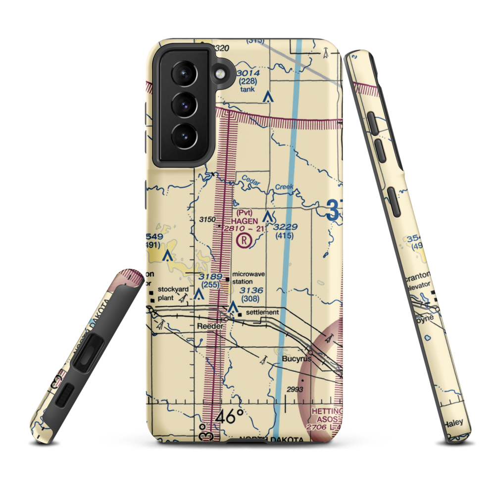 Hagen Private Airport (14ND) VFR Sectional Samsung Phone Case Samsung Galaxy S21 FE model shown