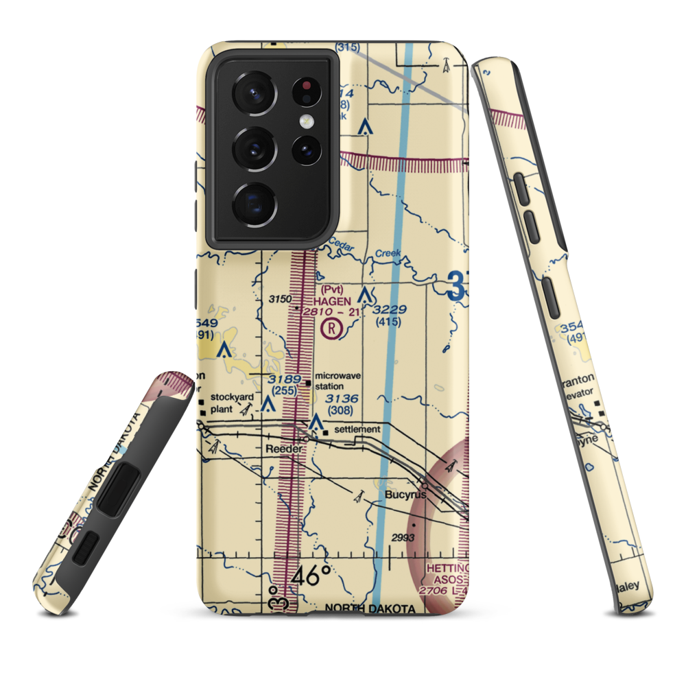 Hagen Private Airport (14ND) VFR Sectional Samsung Phone Case Samsung Galaxy S21 Plus model shown