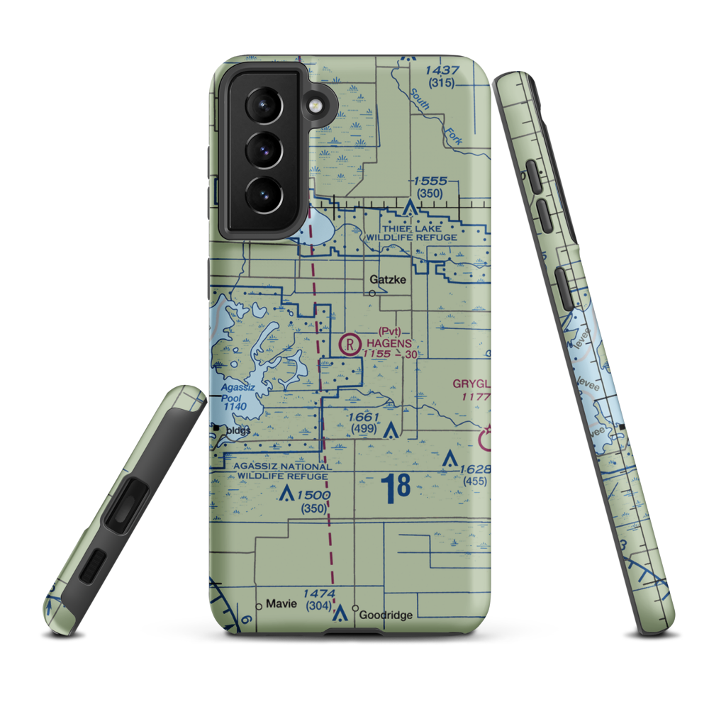 Hagens Private Airport (78MN) VFR Sectional Samsung Phone Case Samsung Galaxy S21 Plus model shown
