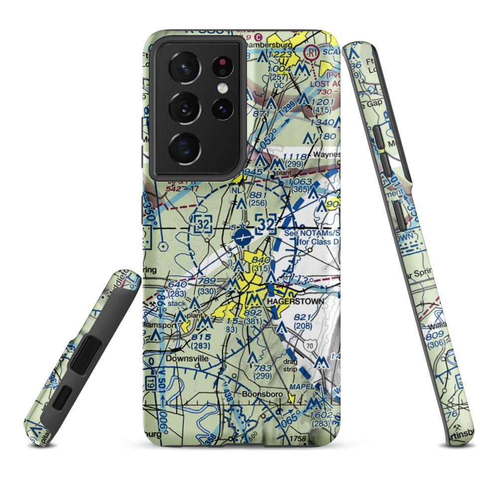 Hagerstown Regional Richard A Henson Field (HGR) VFR Sectional Samsung Phone Case Samsung Galaxy S21 Plus model shown