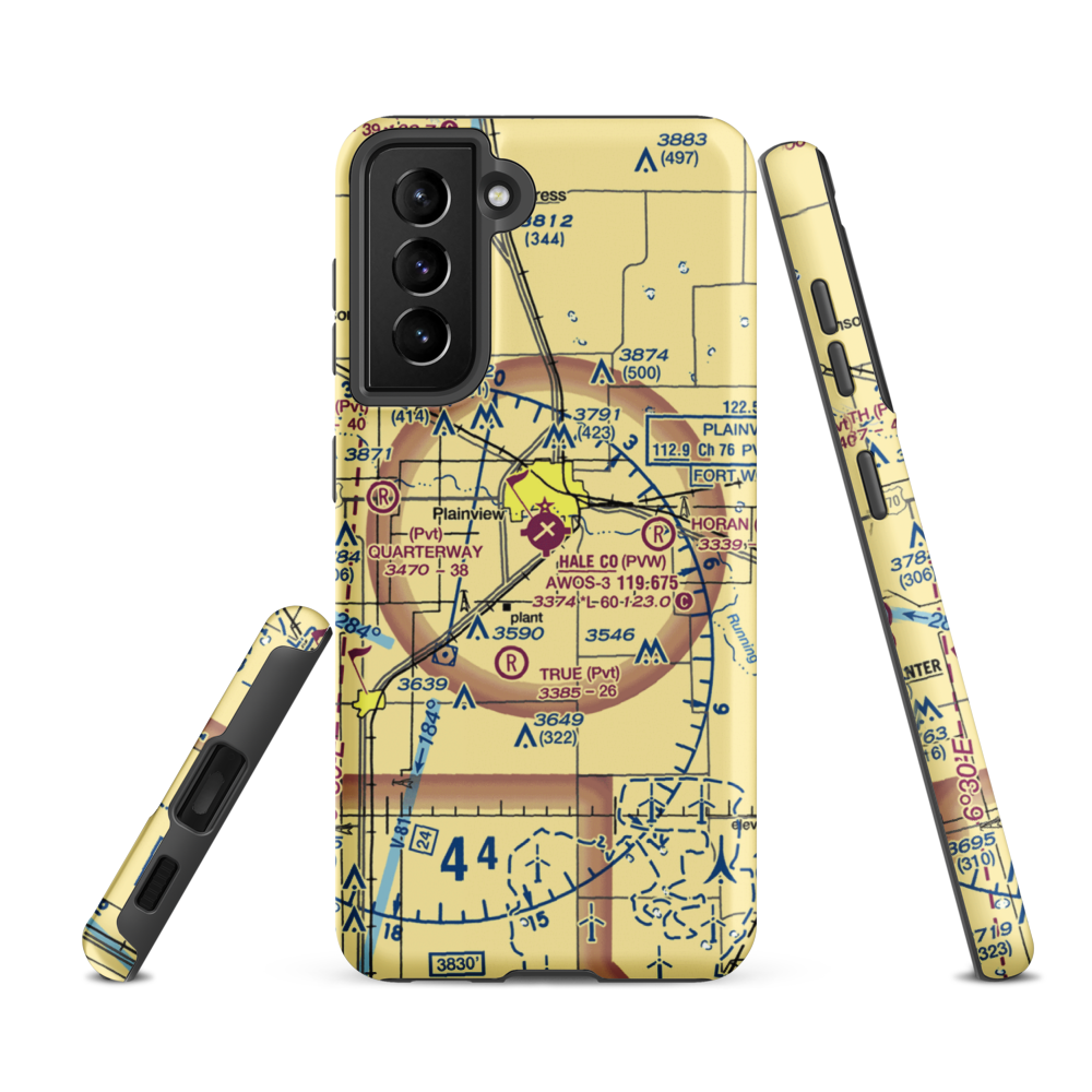 Hale County Airport (PVW) VFR Sectional Samsung Phone Case Samsung Galaxy S21 FE model shown
