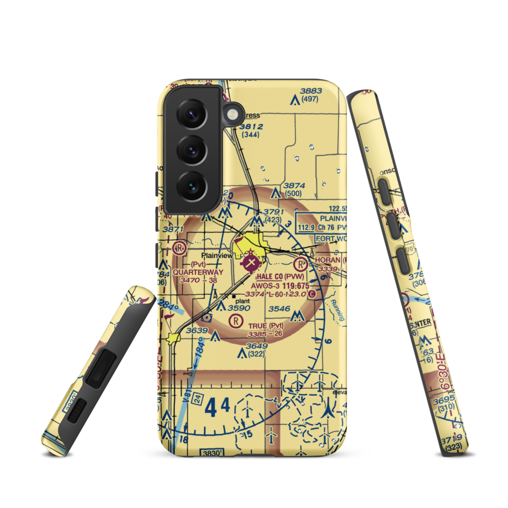 Hale County Airport (PVW) VFR Sectional Samsung Phone Case Samsung Galaxy S22 model shown