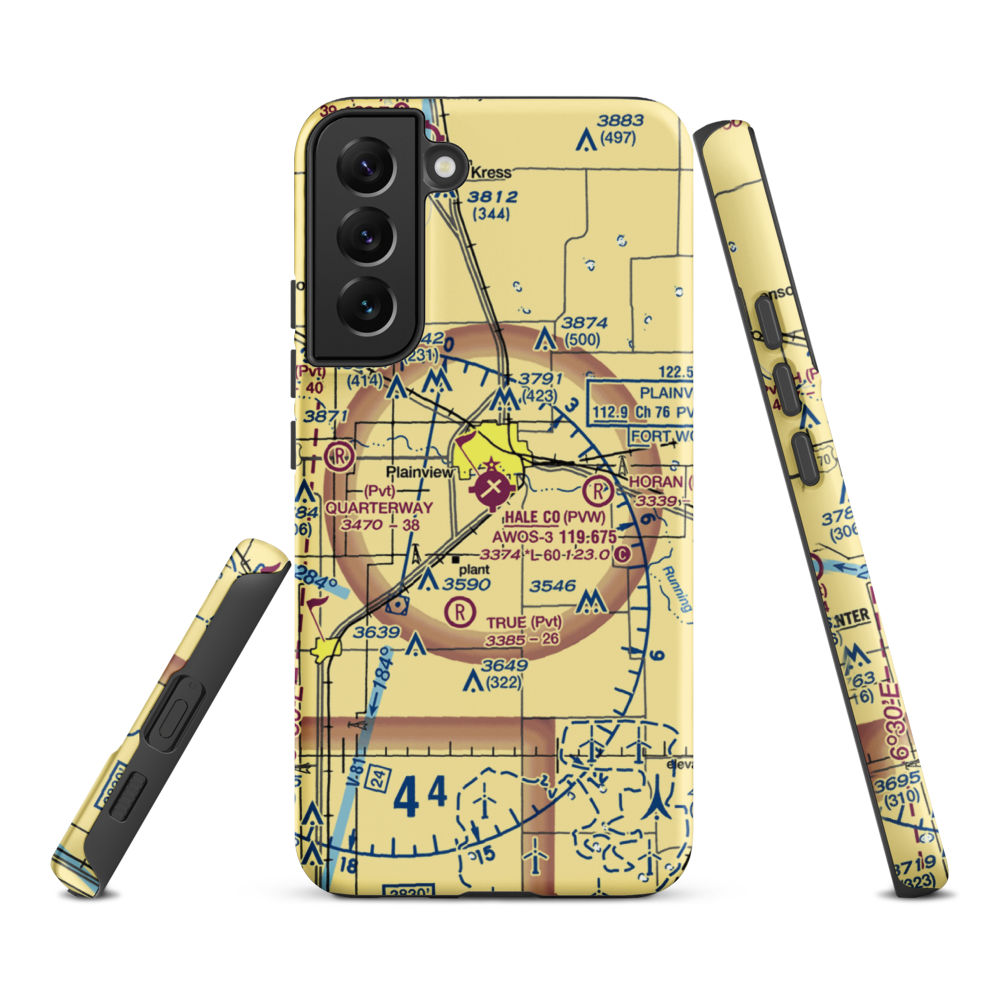 Hale County Airport (PVW) VFR Sectional Samsung Phone Case Samsung Galaxy S22 Plus model shown