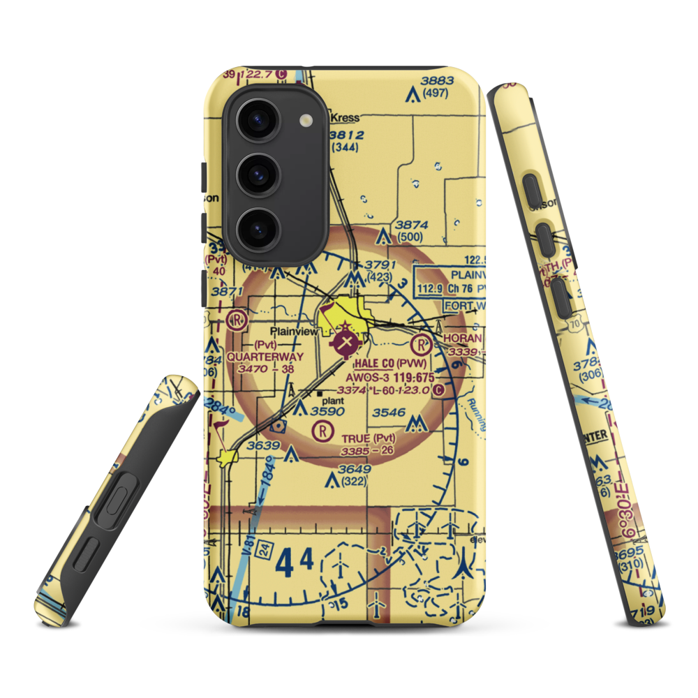 Hale County Airport (PVW) VFR Sectional Samsung Phone Case Samsung Galaxy S23 Plus model shown