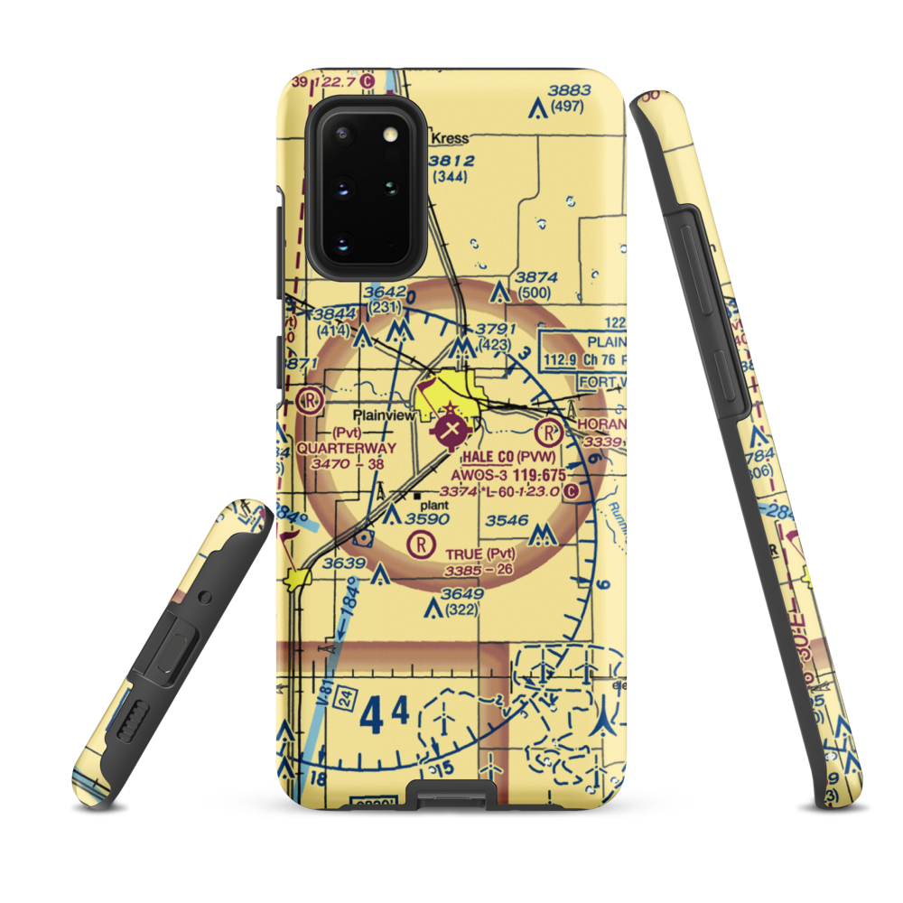 Hale County Airport (PVW) VFR Sectional Samsung Phone Case Samsung Galaxy S20 Plus model shown