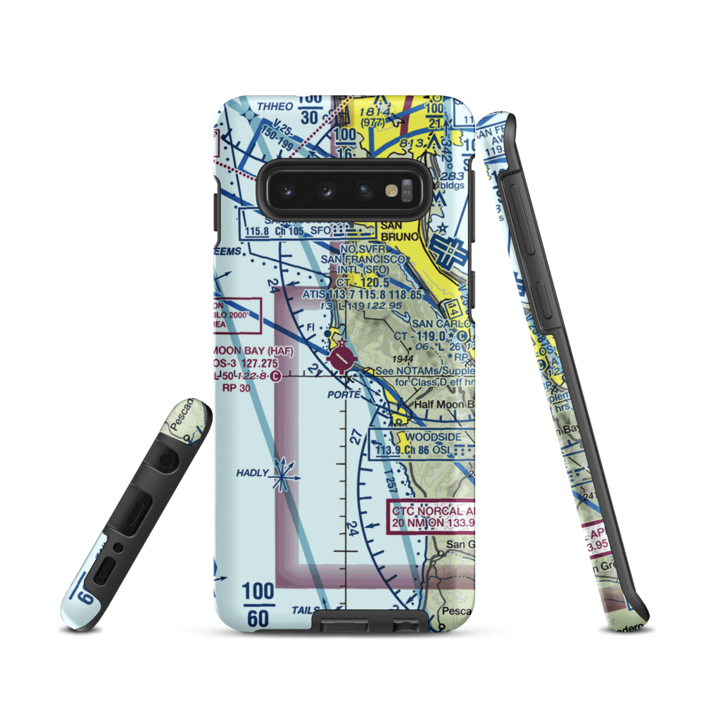 Half Moon Bay Airport (HAF) VFR Sectional Samsung Phone Case Samsung Galaxy S10 model shown