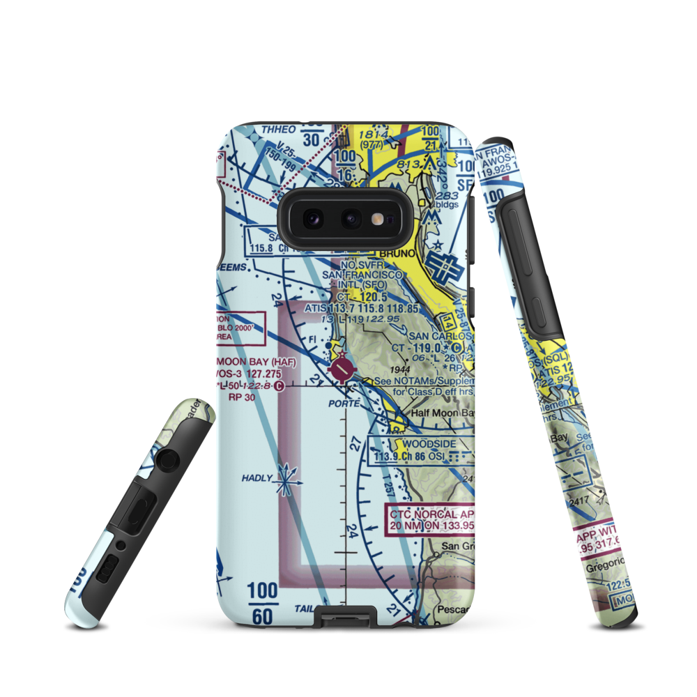 Half Moon Bay Airport (HAF) VFR Sectional Samsung Phone Case Samsung Galaxy S10e model shown