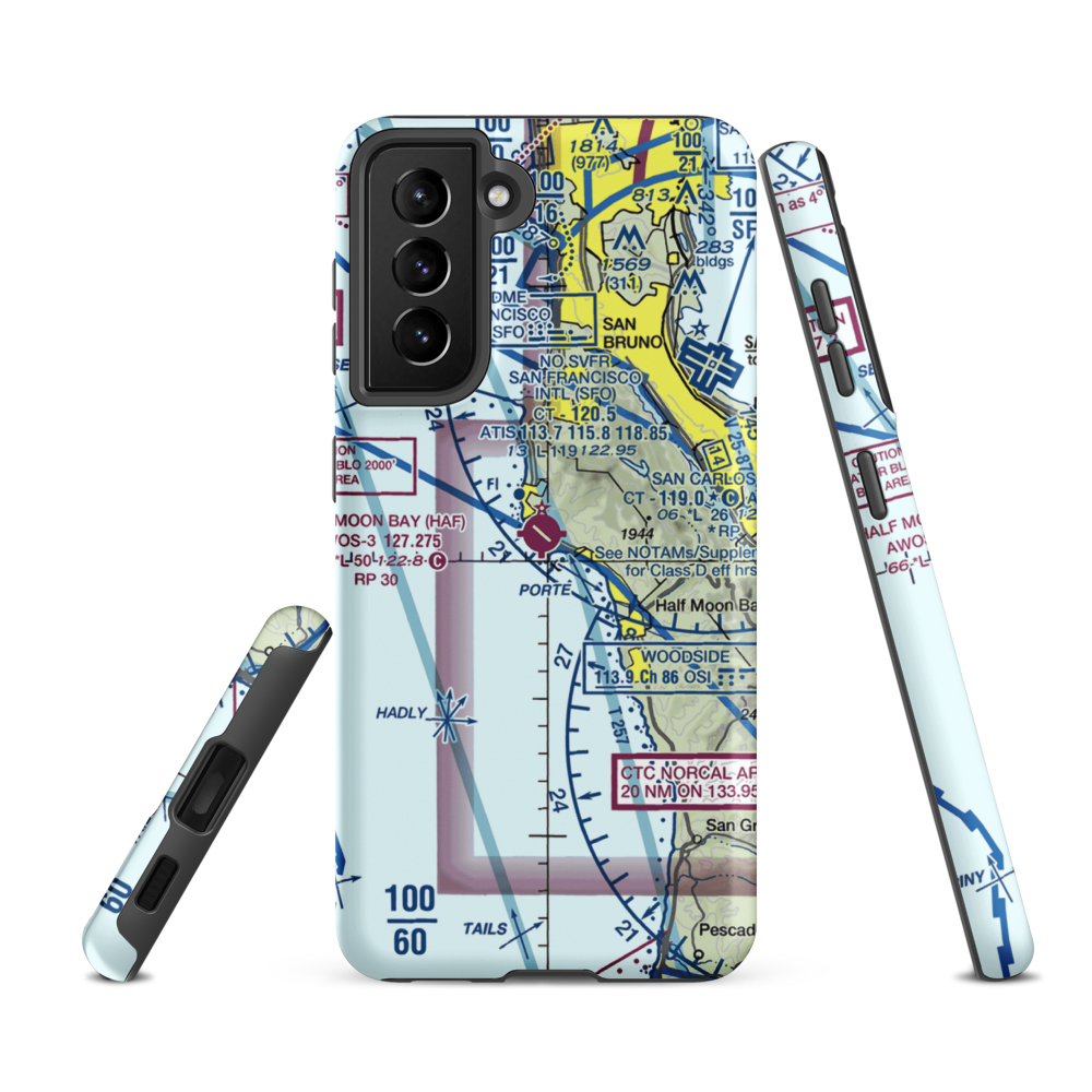 Half Moon Bay Airport (HAF) VFR Sectional Samsung Phone Case Samsung Galaxy S21 FE model shown