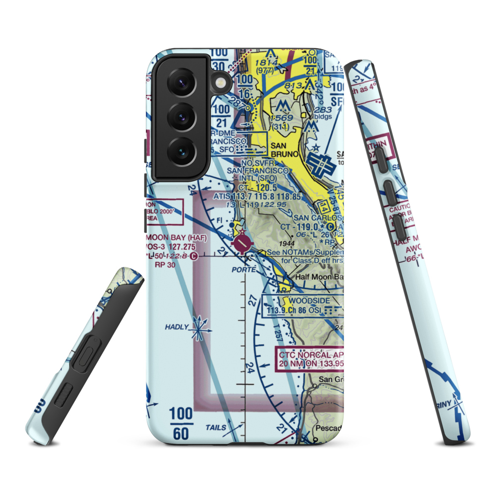 Half Moon Bay Airport (HAF) VFR Sectional Samsung Phone Case Samsung Galaxy S22 Plus model shown