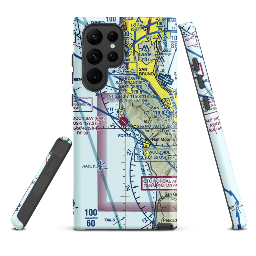 Half Moon Bay Airport (HAF) VFR Sectional Samsung Phone Case Samsung Galaxy S22 Ultra model shown