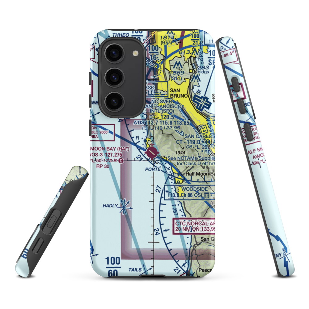 Half Moon Bay Airport (HAF) VFR Sectional Samsung Phone Case Samsung Galaxy S23 Plus model shown