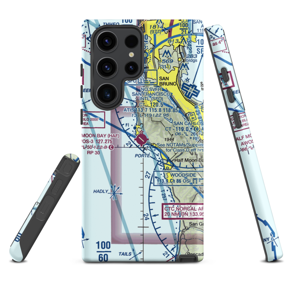 Half Moon Bay Airport (HAF) VFR Sectional Samsung Phone Case Samsung Galaxy S23 Ultra model shown