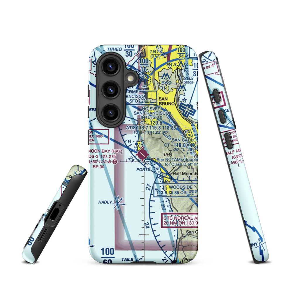 Half Moon Bay Airport (HAF) VFR Sectional Samsung Phone Case Samsung Galaxy S24 model shown