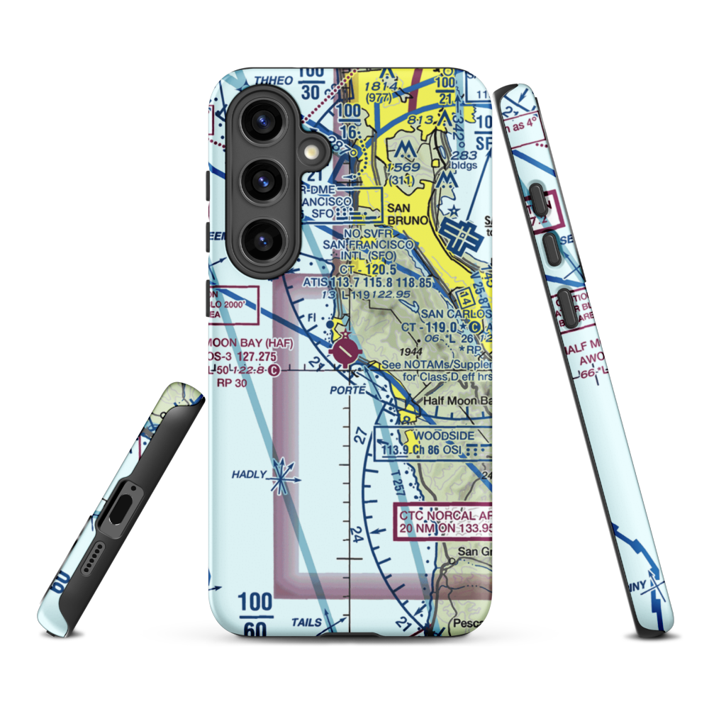 Half Moon Bay Airport (HAF) VFR Sectional Samsung Phone Case Samsung Galaxy S24 Plus model shown