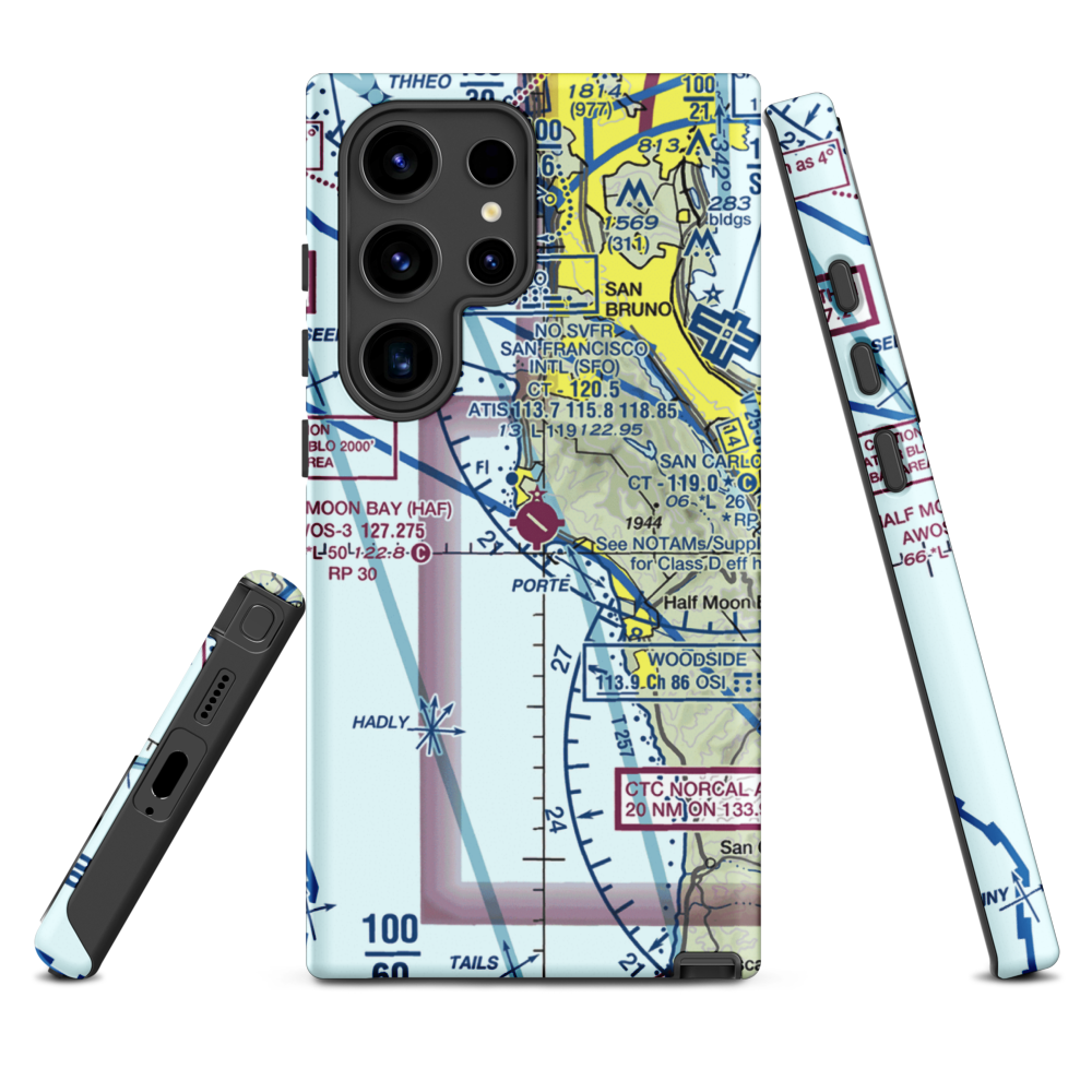 Half Moon Bay Airport (HAF) VFR Sectional Samsung Phone Case Samsung Galaxy S24 Ultra model shown