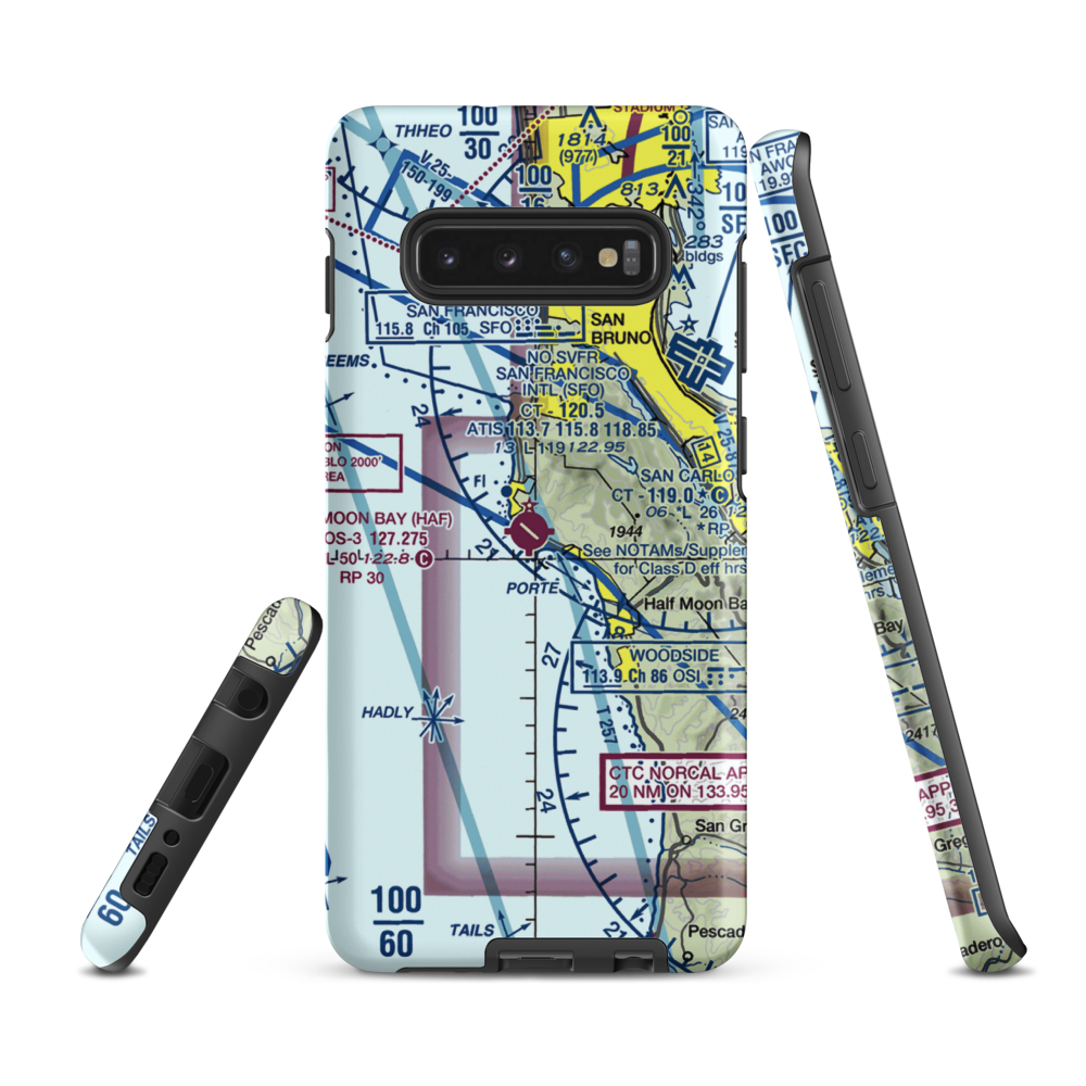 Half Moon Bay Airport (HAF) VFR Sectional Samsung Phone Case Samsung Galaxy S10 Plus model shown