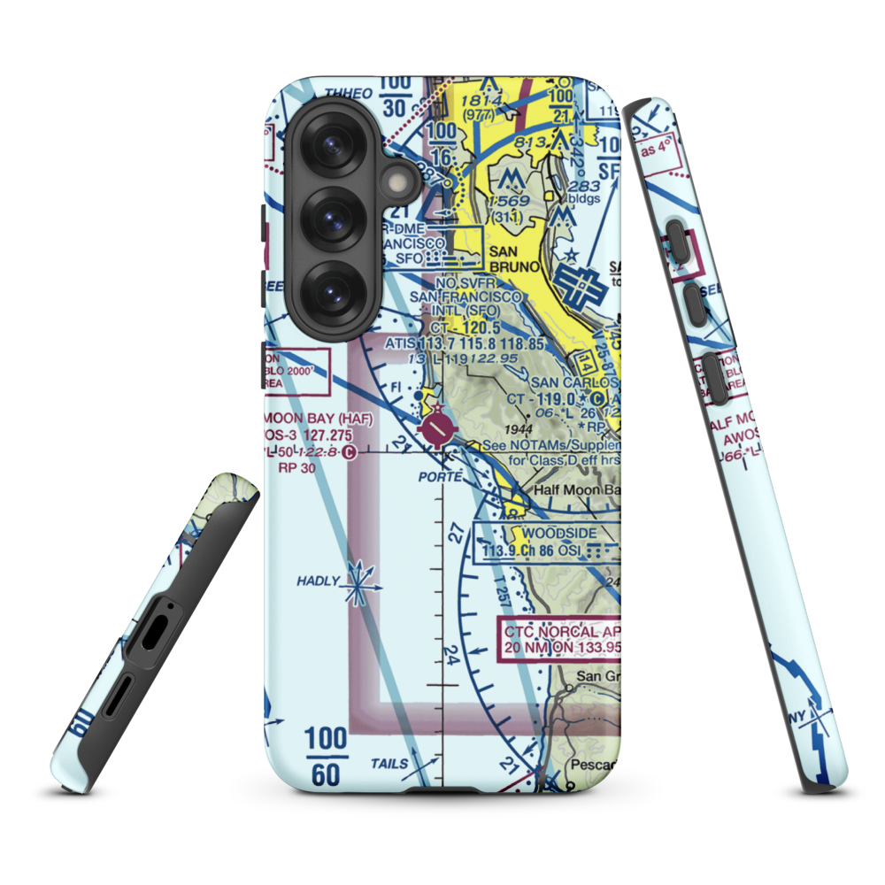 Half Moon Bay Airport (HAF) VFR Sectional Samsung Phone Case Samsung Galaxy S25 Plus model shown