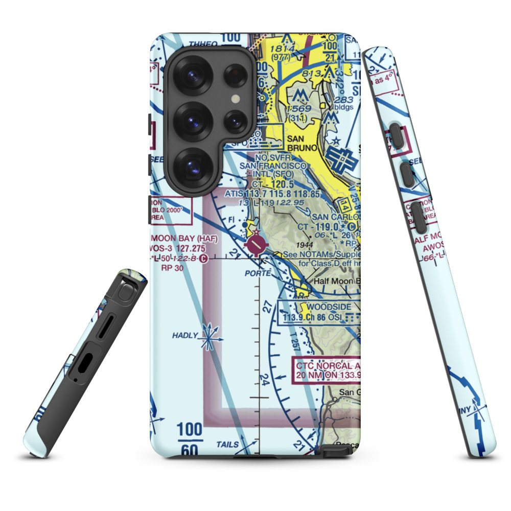 Half Moon Bay Airport (HAF) VFR Sectional Samsung Phone Case Samsung Galaxy S25 Ultra model shown