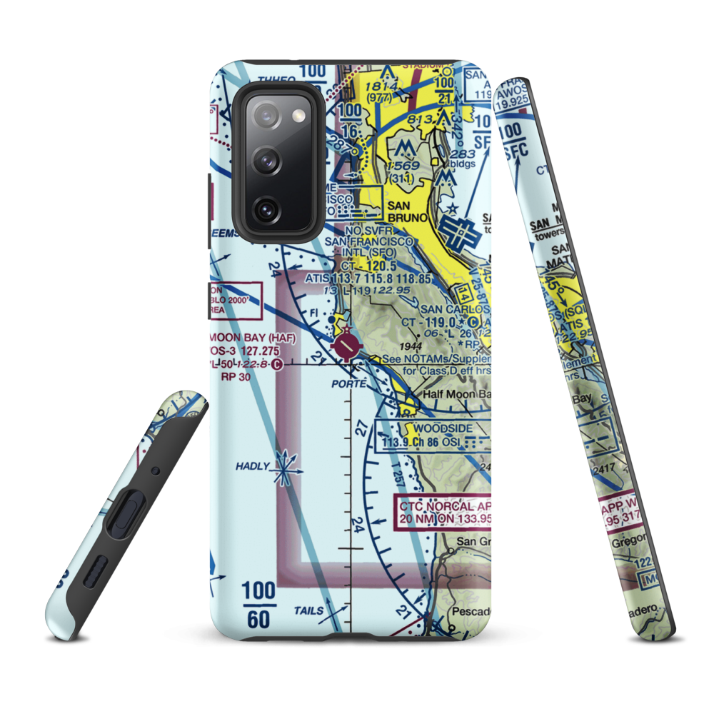 Half Moon Bay Airport (HAF) VFR Sectional Samsung Phone Case Samsung Galaxy S20 FE model shown