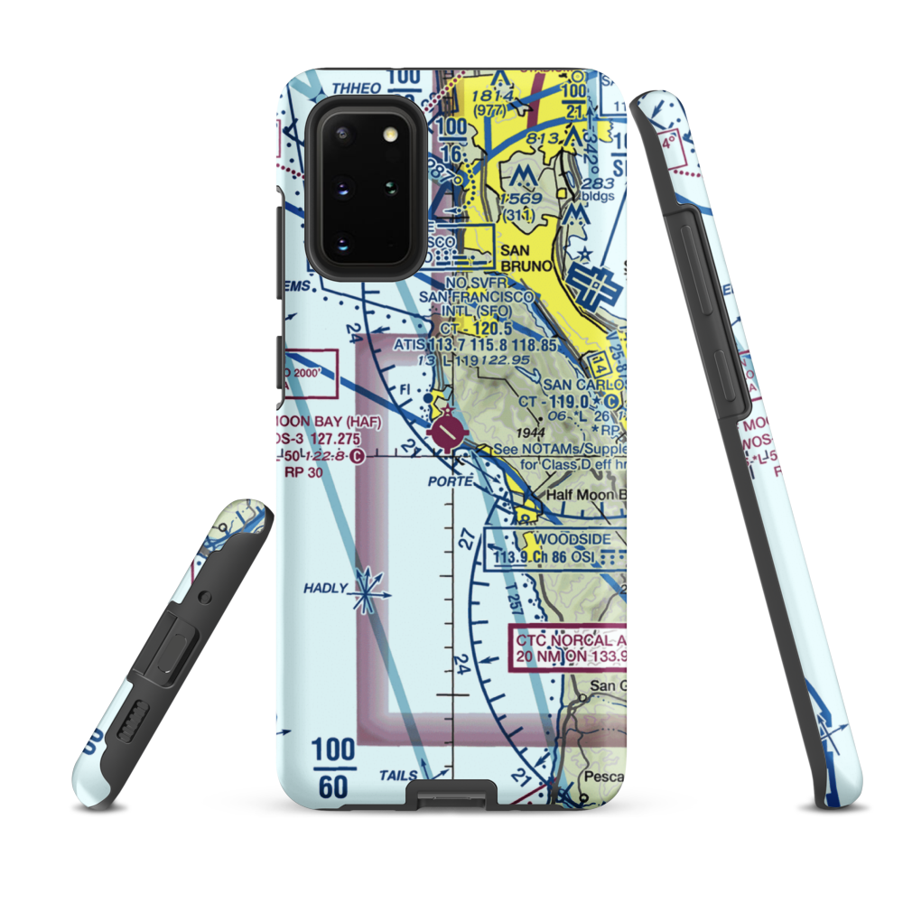 Half Moon Bay Airport (HAF) VFR Sectional Samsung Phone Case Samsung Galaxy S20 Plus model shown