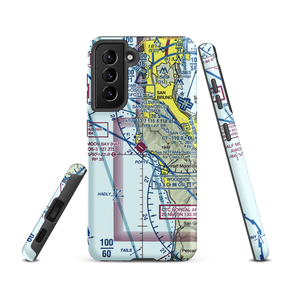 Half Moon Bay Airport (HAF) VFR Sectional Samsung Phone Case Samsung Galaxy S21 model shown