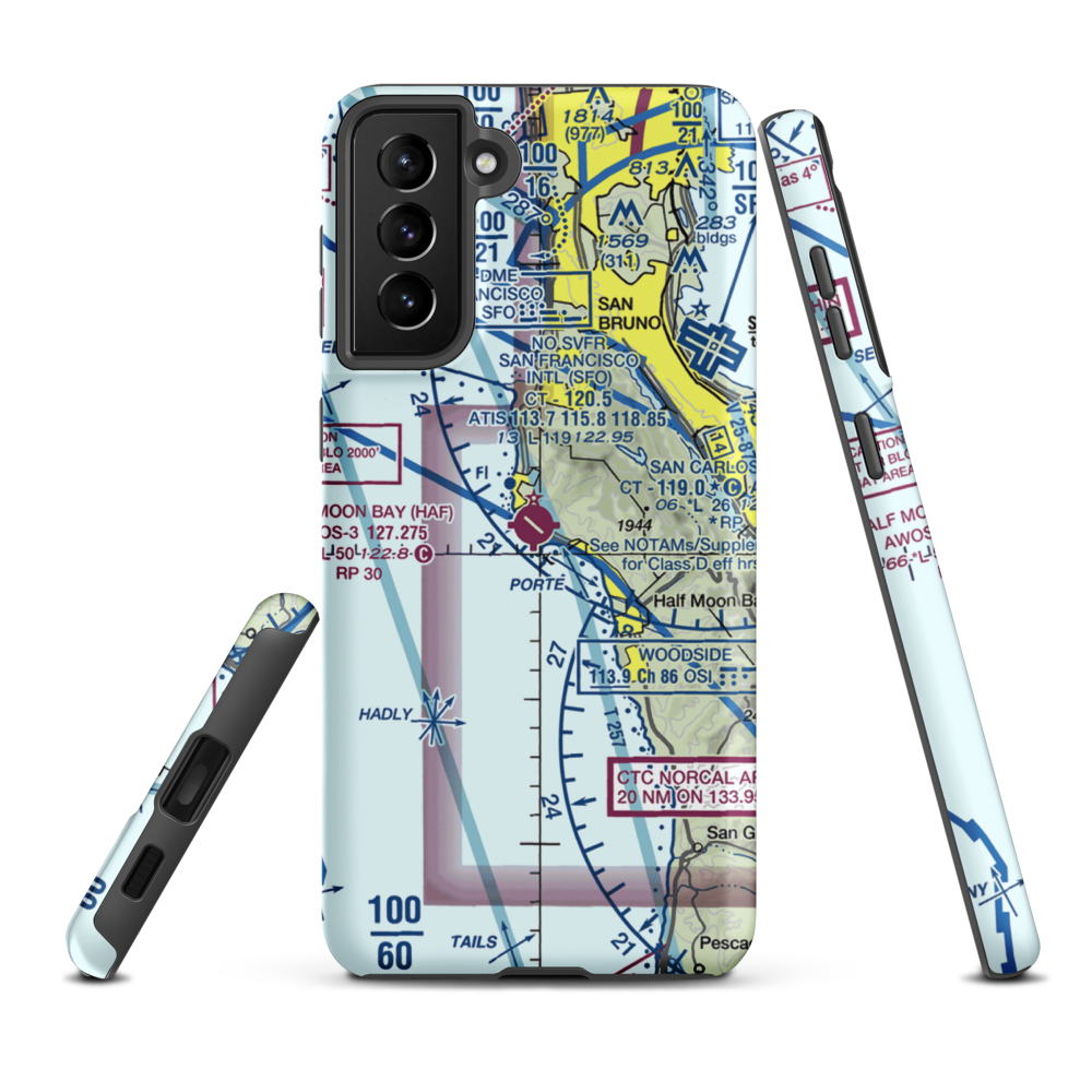 Half Moon Bay Airport (HAF) VFR Sectional Samsung Phone Case Samsung Galaxy S21 FE model shown