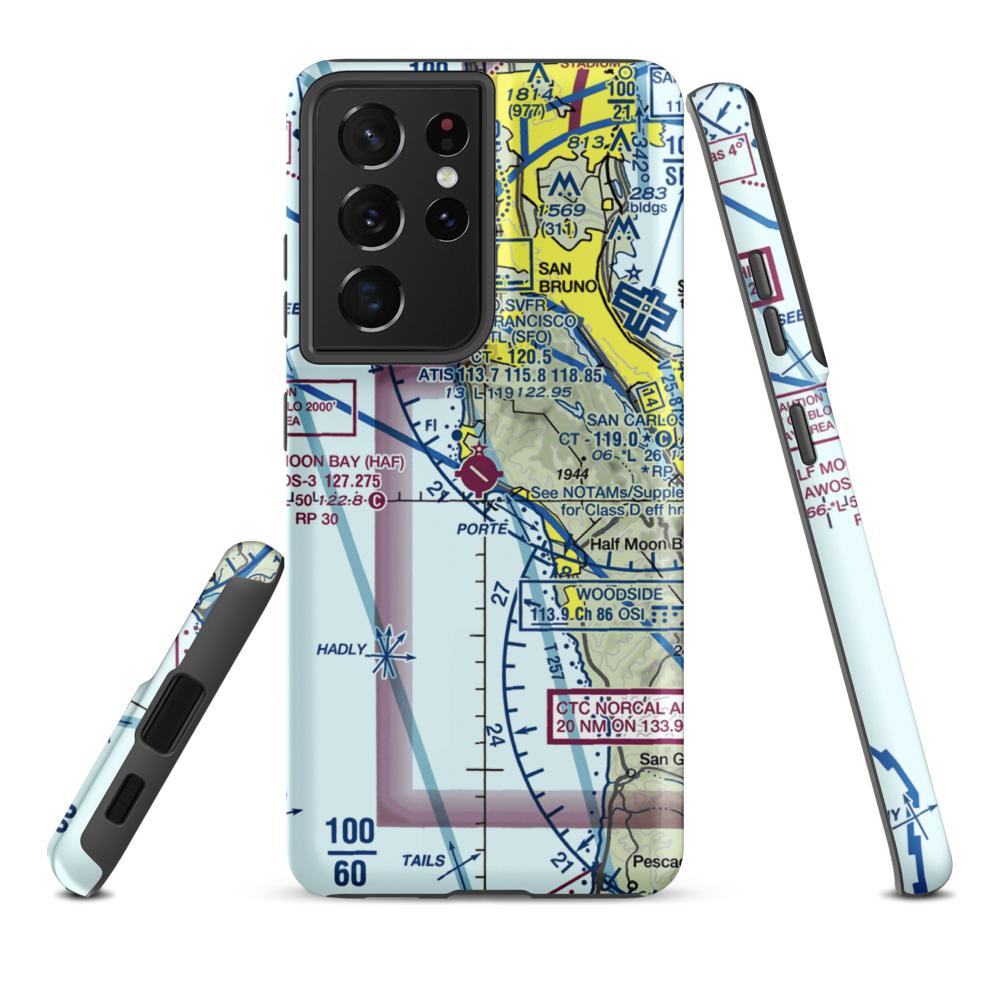 Half Moon Bay Airport (HAF) VFR Sectional Samsung Phone Case Samsung Galaxy S21 Plus model shown