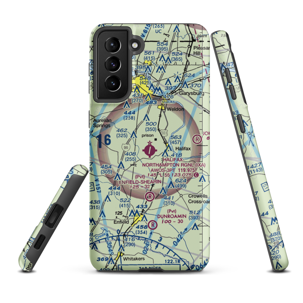 Halifax-Northampton Regional Airport (IXA) VFR Sectional Samsung Phone Case Samsung Galaxy S21 FE model shown