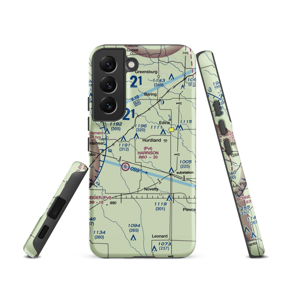 Hall Airport (0MO6) VFR Sectional Samsung Phone Case Samsung Galaxy S22 model shown