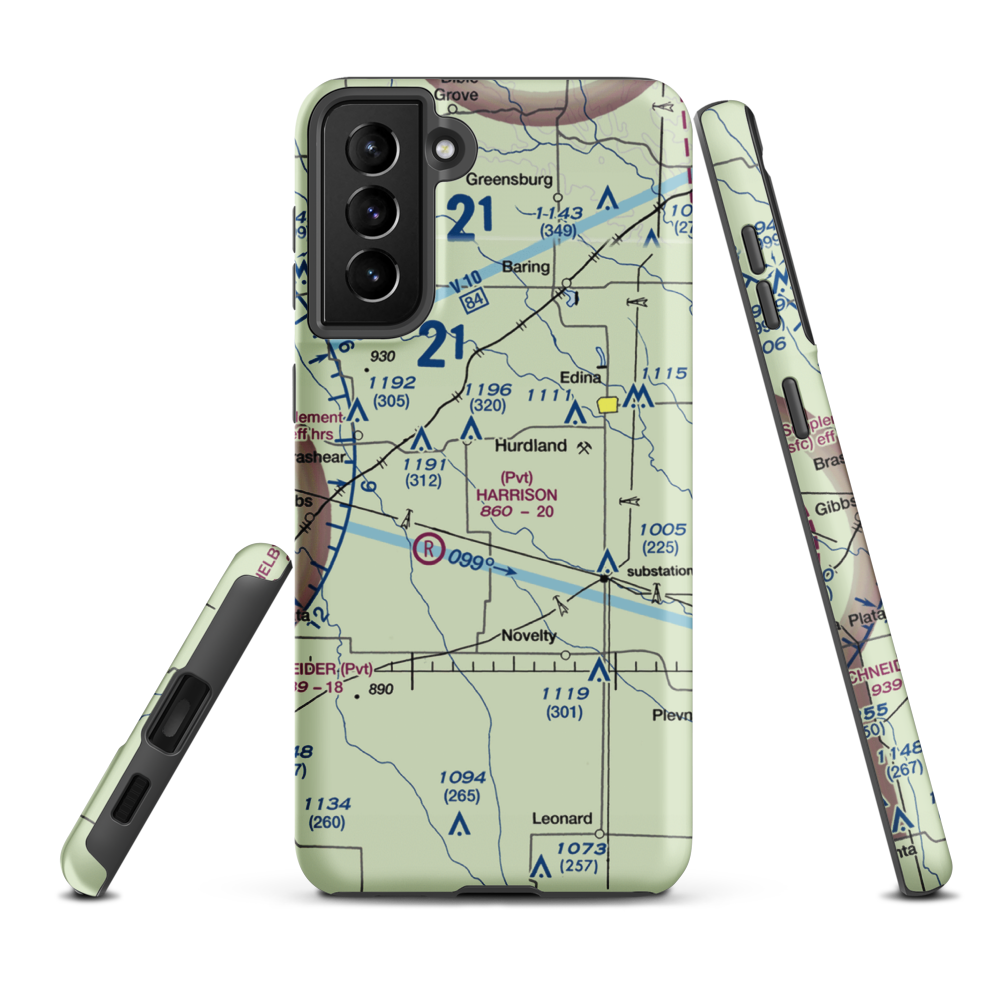 Hall Airport (0MO6) VFR Sectional Samsung Phone Case Samsung Galaxy S21 Plus model shown
