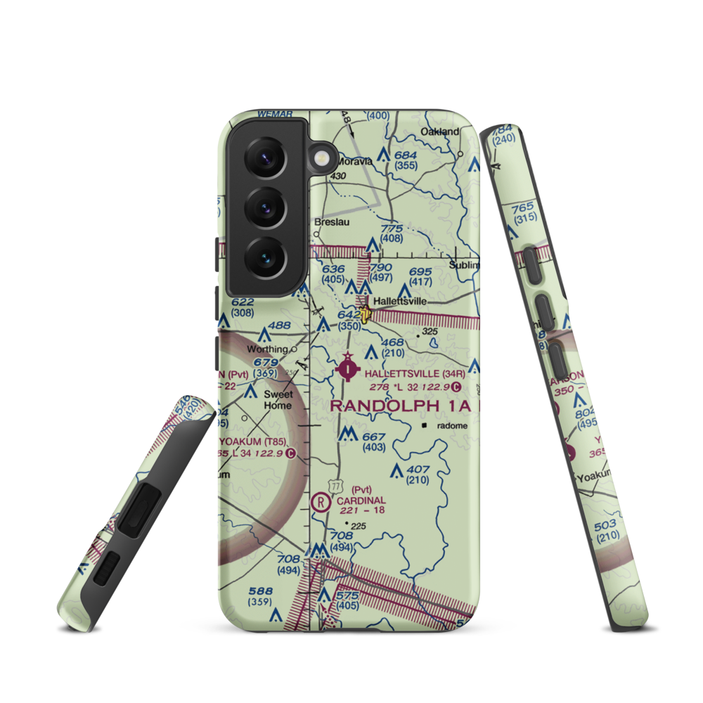 Hallettsville Municipal Airport (34R) VFR Sectional Samsung Phone Case Samsung Galaxy S22 model shown
