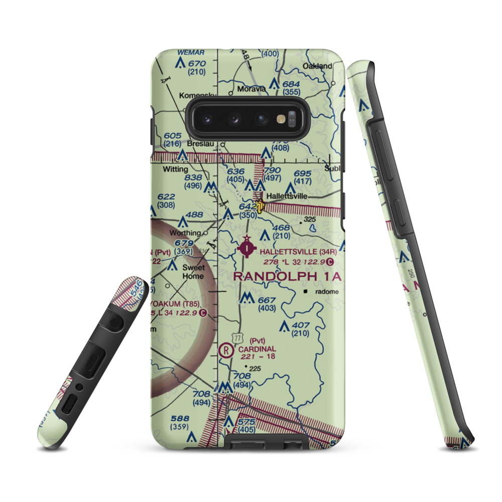 Hallettsville Municipal Airport (34R) VFR Sectional Samsung Phone Case Samsung Galaxy S10 Plus model shown