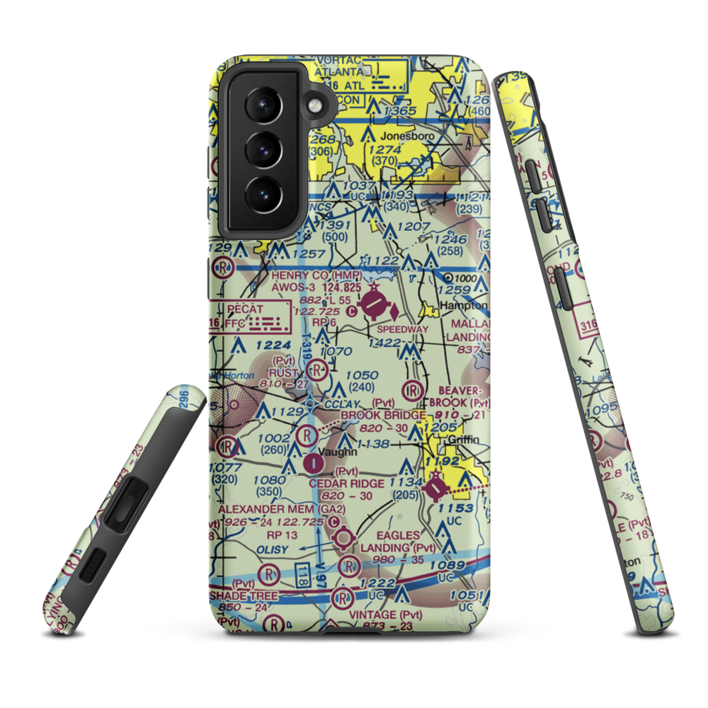 Halls Flying Ranch Airport (0GA0) VFR Sectional Samsung Phone Case Samsung Galaxy S21 Plus model shown