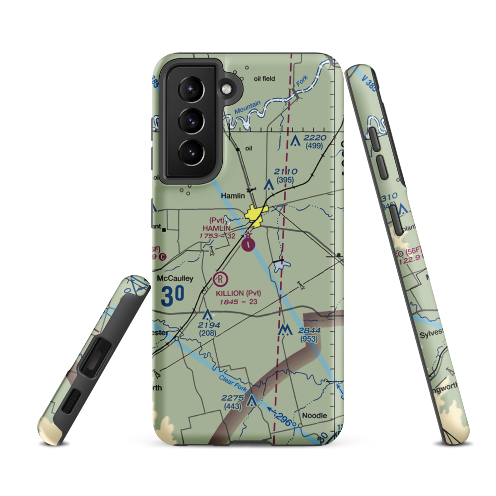 Hamlin Airport (16TX) VFR Sectional Samsung Phone Case Samsung Galaxy S21 FE model shown