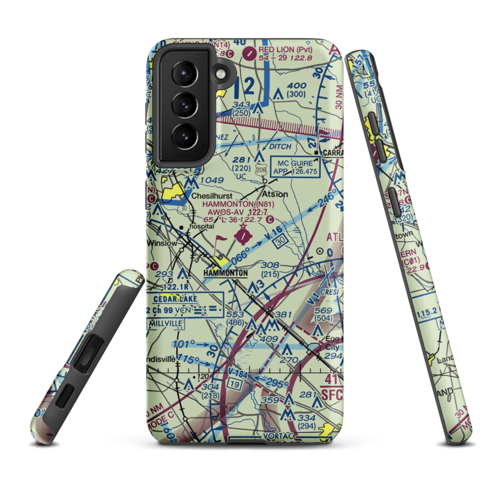 Hammonton Municipal Airport (N81) VFR Sectional Samsung Phone Case Samsung Galaxy S21 FE model shown