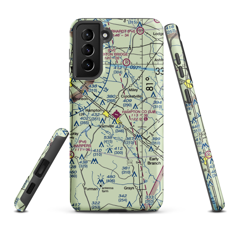 Hampton County Airport (3J0) VFR Sectional Samsung Phone Case Samsung Galaxy S21 Plus model shown