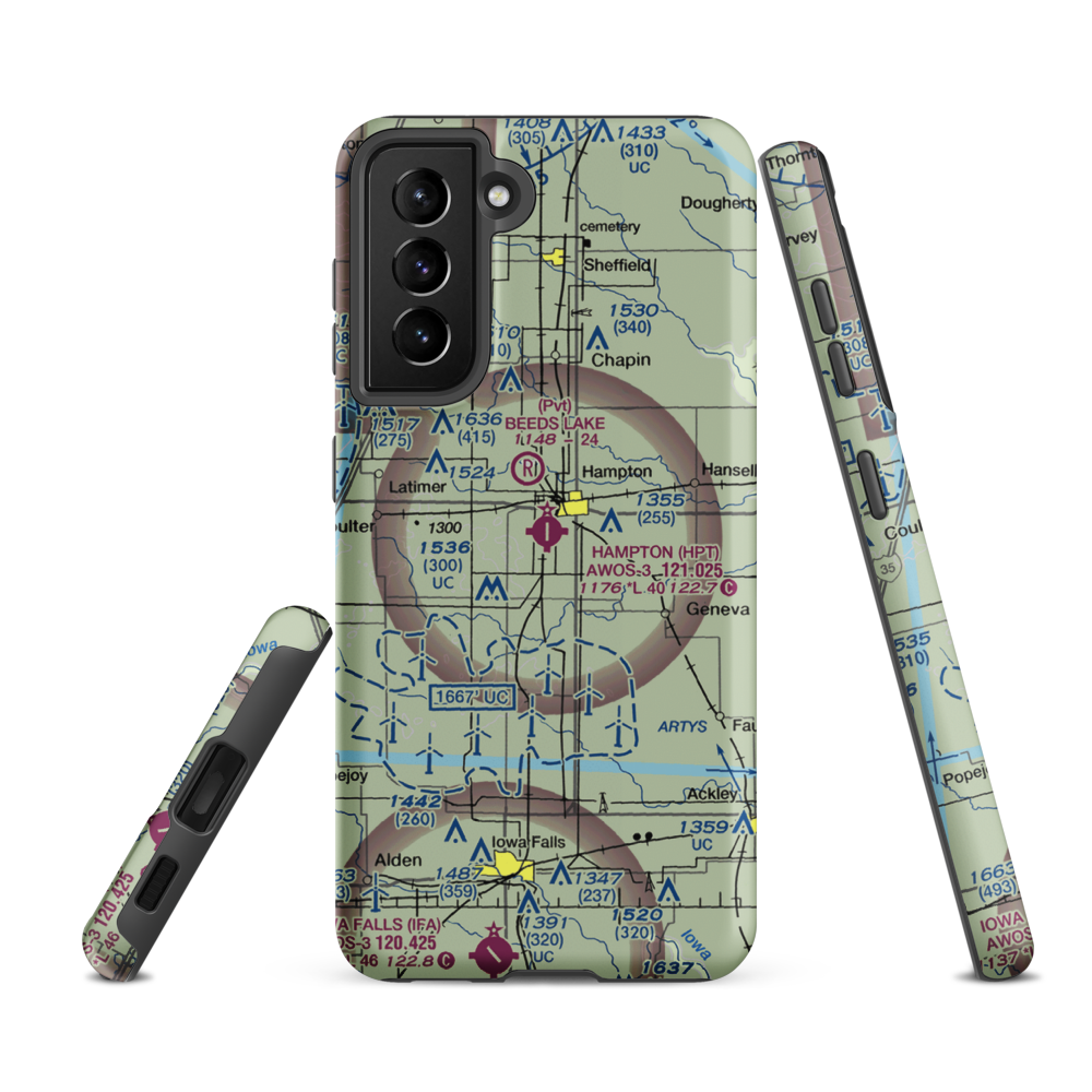 Hampton Municipal Airport (HPT) VFR Sectional Samsung Phone Case Samsung Galaxy S21 FE model shown