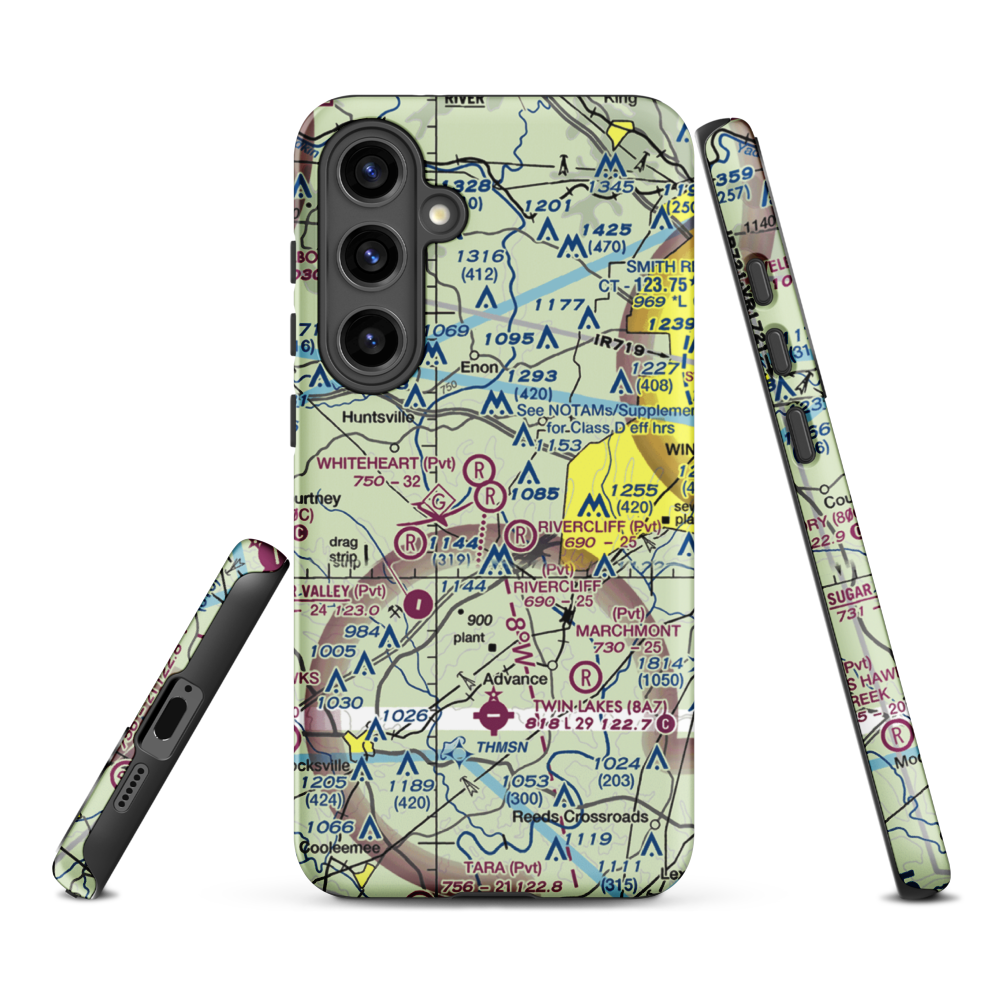 Happy Bottom Airport (30NC) VFR Sectional Samsung Phone Case Samsung Galaxy S24 Plus model shown